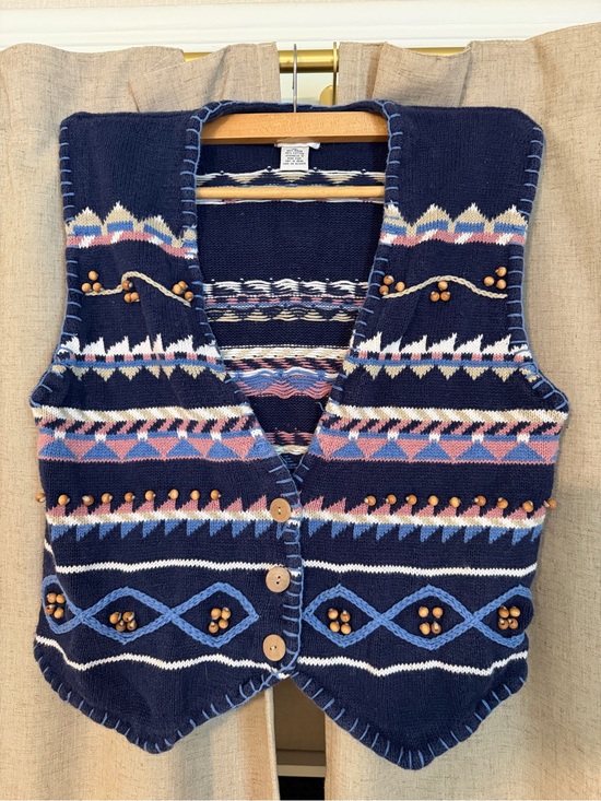 knights Ltd Sweaters - Navy Aztec Patterned Button-Front Knit Vest